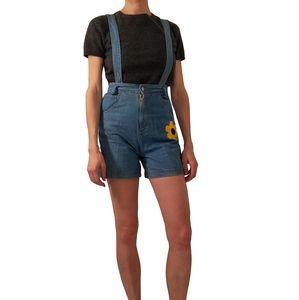 sunflower cotton denim suspender shorts